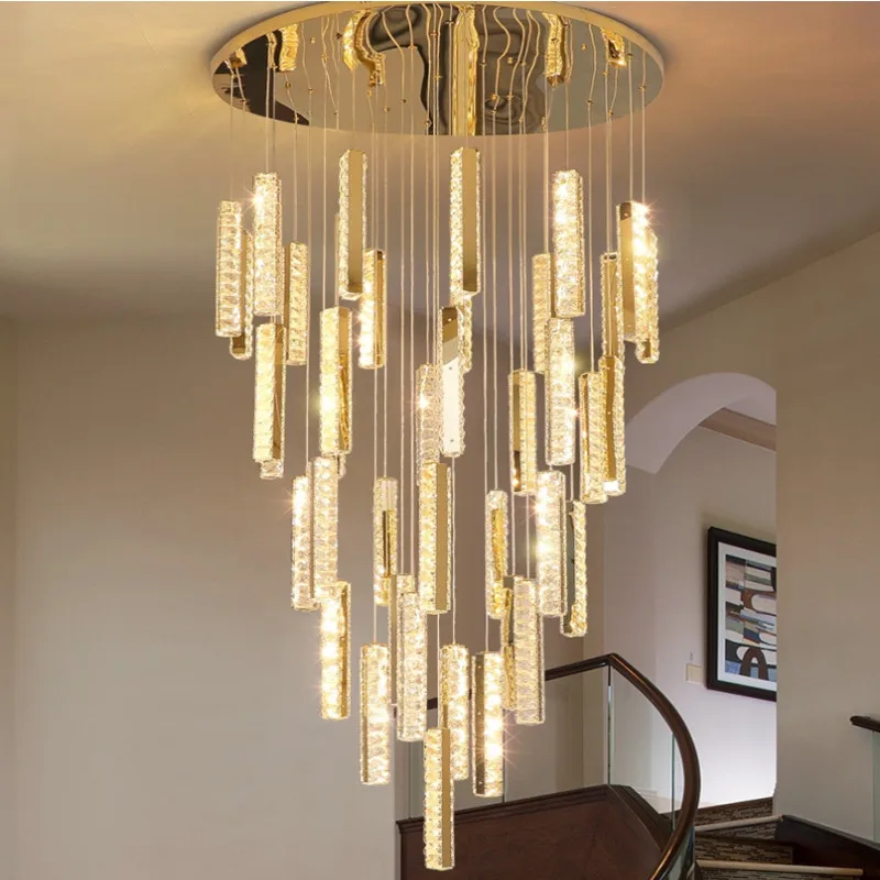 New Arrival Dimmable Luxury Staircase Hanging Lighting  Decorative Led Ceiling Lamp For Living Room Circle Chandeliers & Pendant