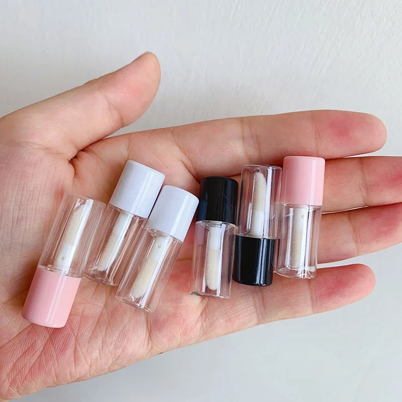 LZ Pack Stock Hot Sale Tester 1.5ml Mini Cute Kids Lipgloss Tubes Private Label Round Black White Pink Tiny Lip Gloss Tubes