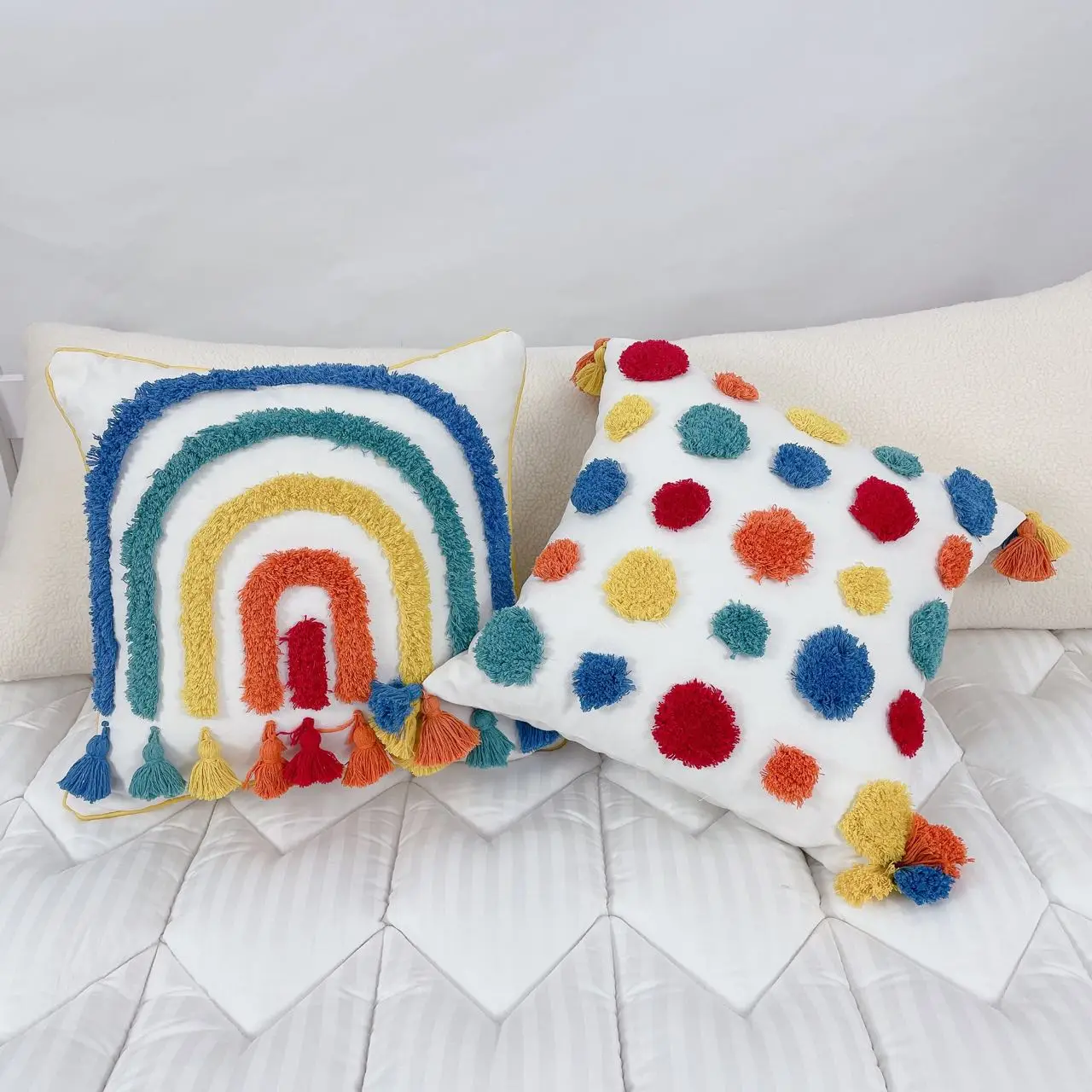 Luxury Home Decor Couch Sofa Bedroom Boho Cushion Cover Cotton tassels linen fringe pillow cover