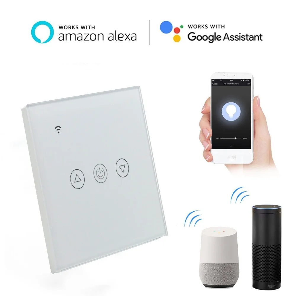 Интеллектуальная беспроводная (Wi-Fi) Выключатель Великобритания/ЕС Alexa дистанционного Tuya smart wifi свет диммер для светодиодные лампы потолочная световая панель затемнения Диммер