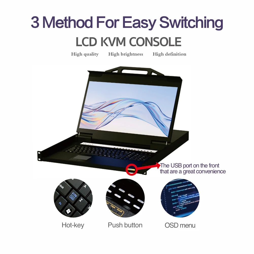 VGA 15.6 17 17.3 18.5 19 inch Kvm Switch Over Ip 4K 1080P Kvm Console Drawer kvm 1u rack mount