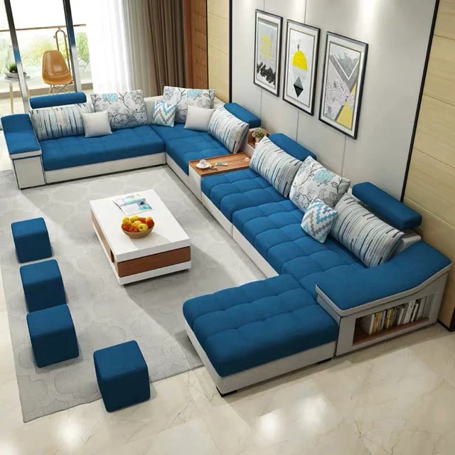 5 Years Quality Guarantee U Shape 7 Seater Corner Drawing Room Sofa CEFS004