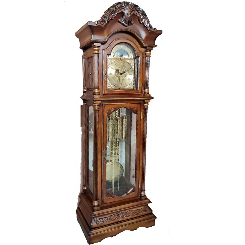 Royal Classic Movement Antique Baroque Style Goddess Big Wooden Floor Standing Mechanism Grandfather Clock With