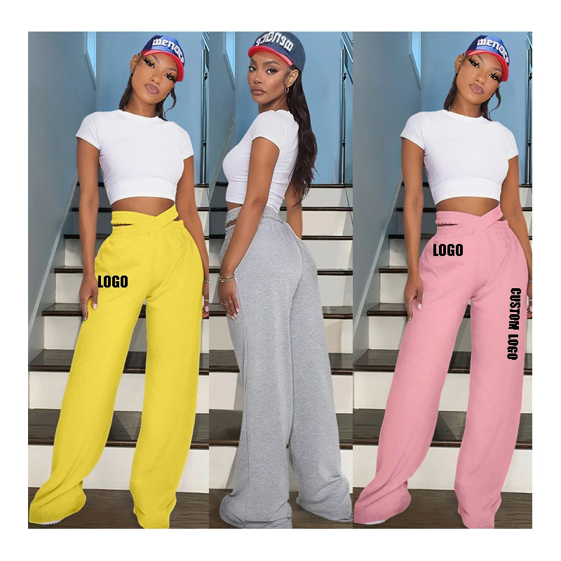 Free Shipping New Women Casual Streetwear High Waist Lace Up Side Hollow Out Flare Bell Bottom Pants Active Legging Cargo Pants