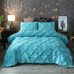 New in stock 3pcs designer luxury king size comforter sets pinch pleat pintuck duvet cover bed cover bedding set duvet cover