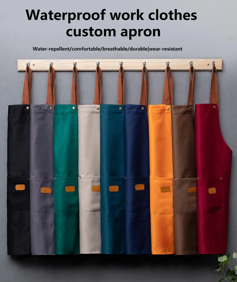 Customized Personality Logo Canvas Restaurant Cafes Cleaning Chef Custom Aprons Kitchen with Pocket for Barber Shop Tool Garden