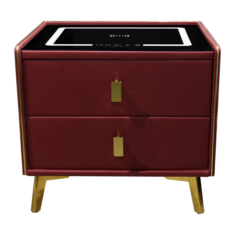 Intelligent bedside table modern simple multi-function bedside table with wireless charging color lamp fingerprint lock sound