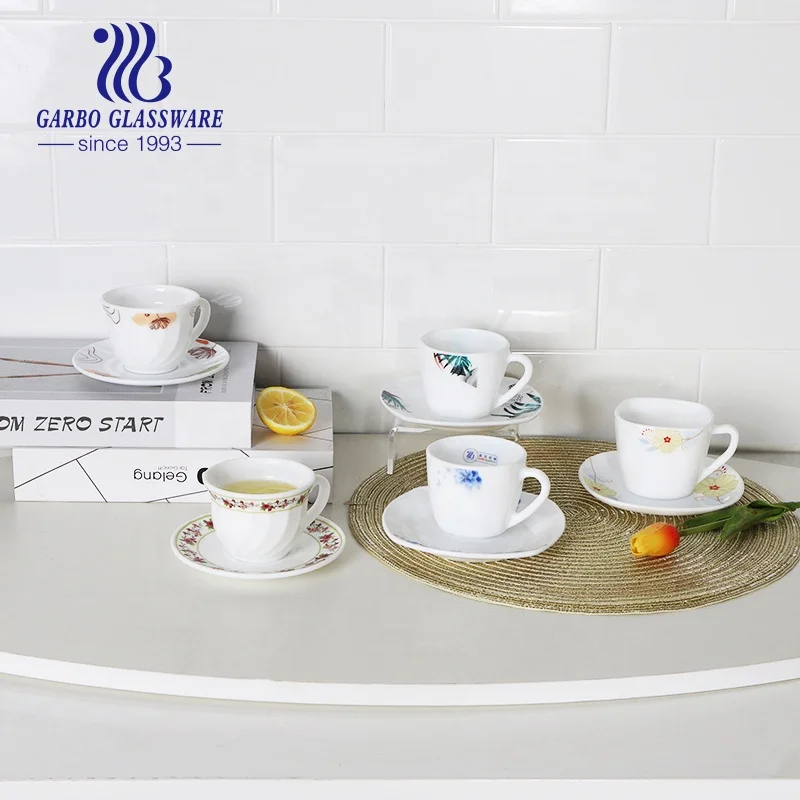 Китай, термостойкая стеклянная посуда с опалом, 185 мл, чайная кружка с 5,5 дюймовым стеклянным блюдце, набор из 2 шт.
