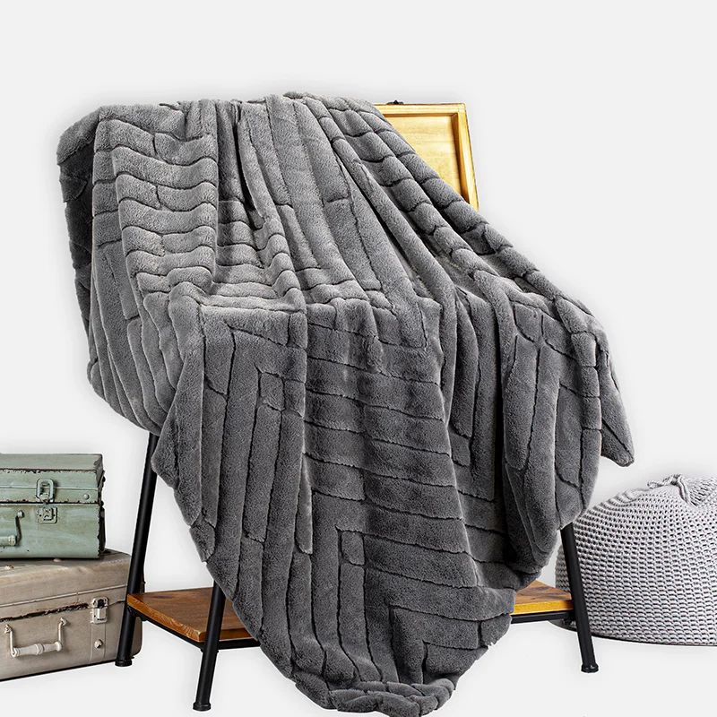 Ultra Warm  Polyester Blanket Double Layer Faux Fur Minky Reversible Throw