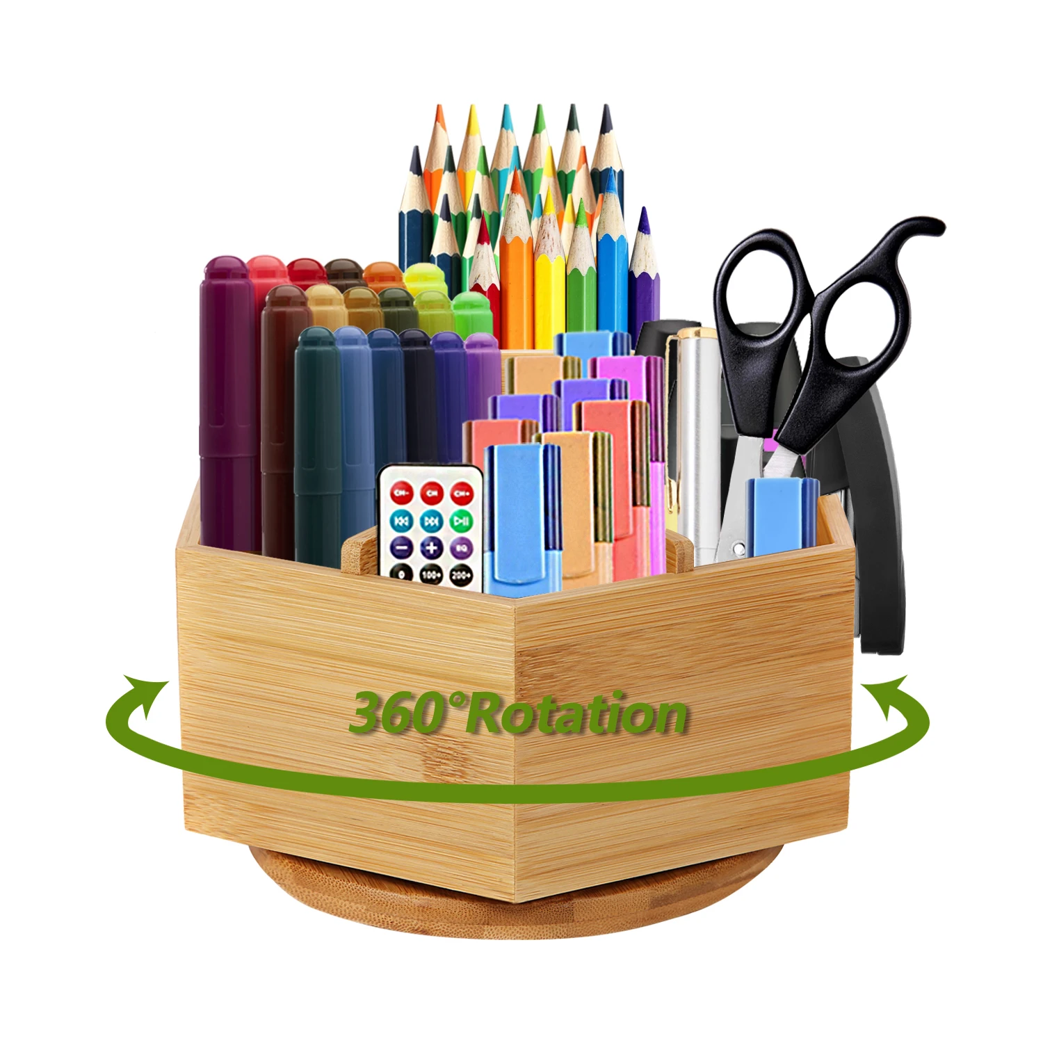 
Wholesale 360-Degree Spinning Rotating Multi-Functional Pen Holder Bamboo Desk Organizer 