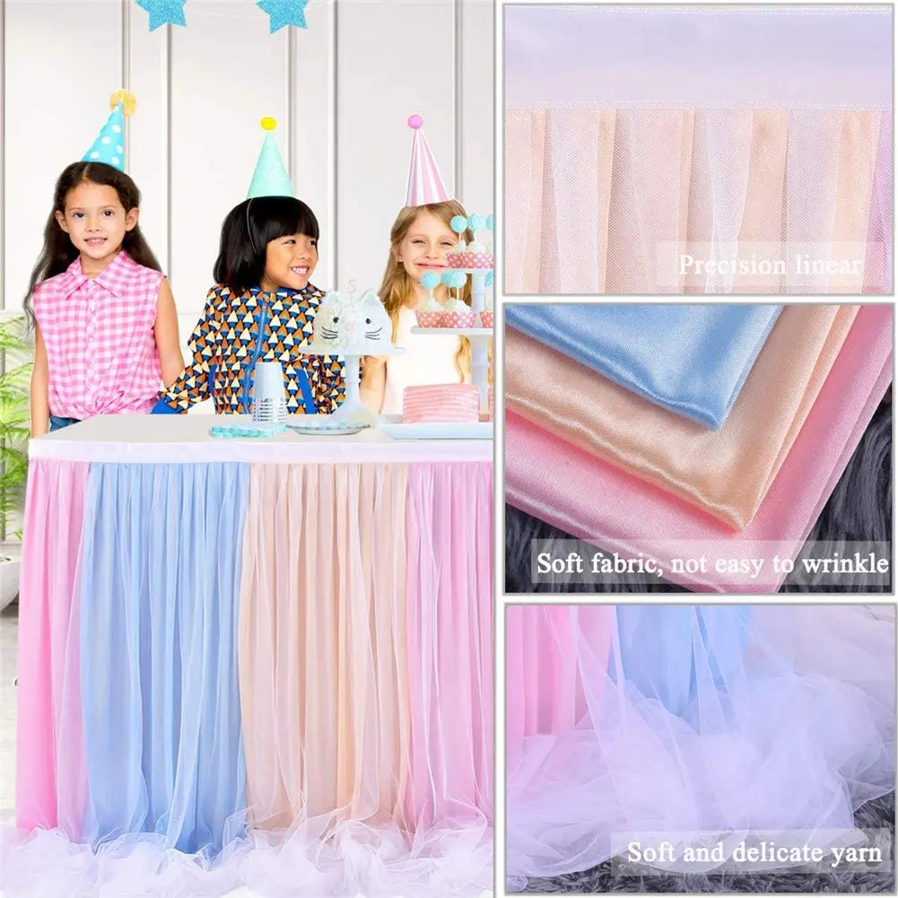Table Skirting Designs Tulle Tulle Table Skirt Fancy Rosette Romantic Wedding Party Banquet for Birthday