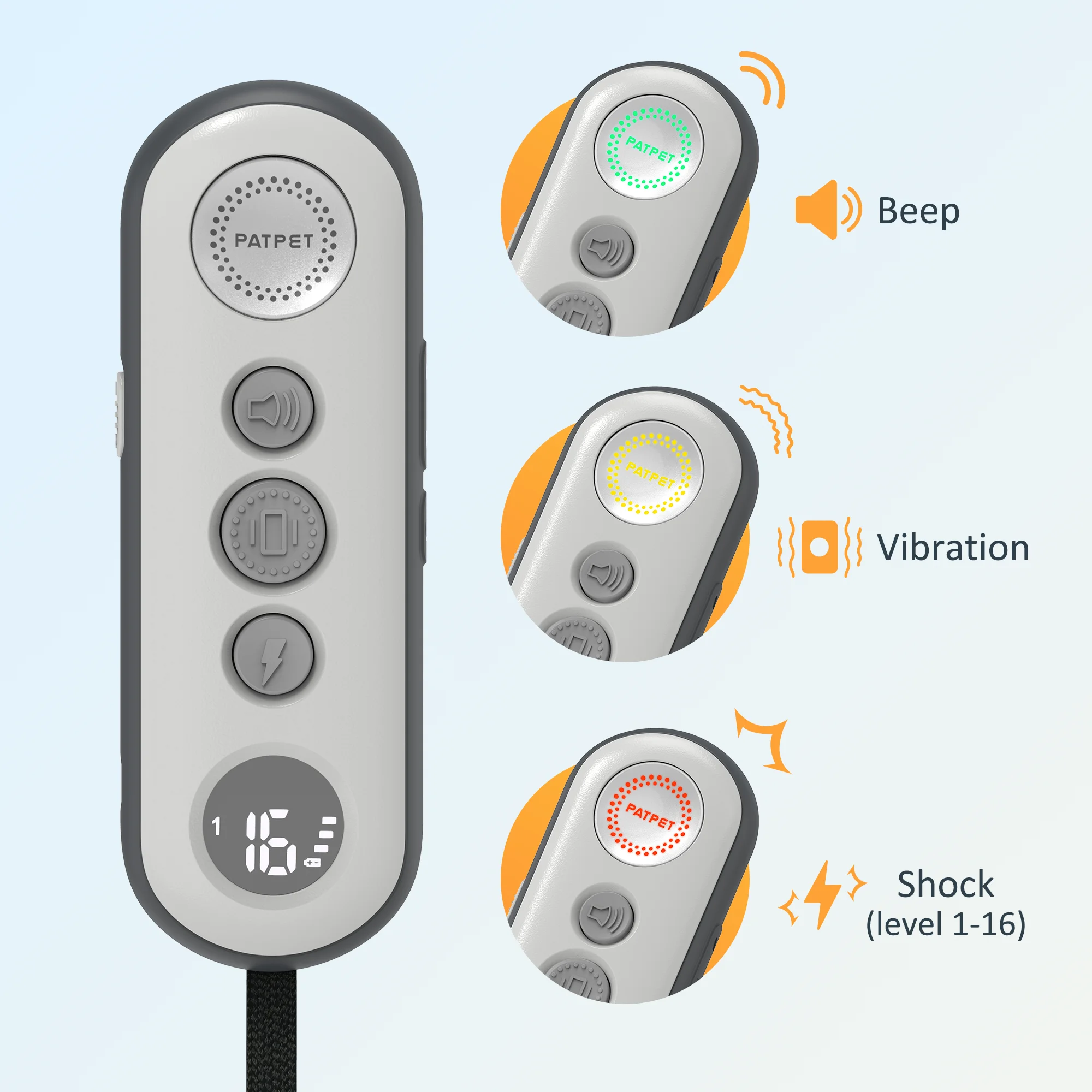 Patpet rechargeable remote vibrating Dog Training e Collar Electric Shock Small Middle Big Dog with shock collar