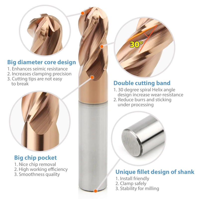 HRC 55 Carbide Micro-Diameter Ball Nose End Mill 2 Flute 6mm 4mm Standard Ballnose Endmill Blade Milling Cutter