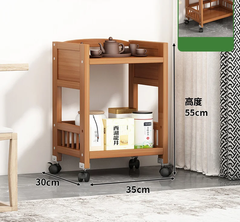 Three-Tiers Wooden Rolling Cart Furniture Trolley Holders and Storage Rack