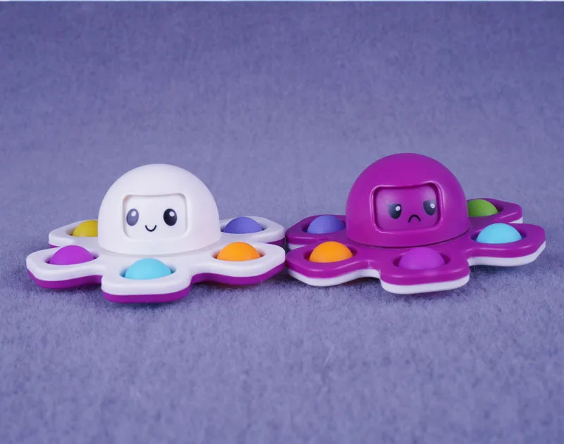 Hot Selling Rotating Octopus Silicone Fidget Toy Octopus Push Bubble Popping Keychain