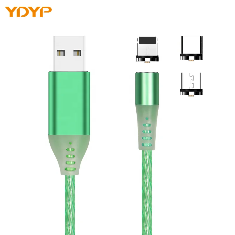 3 in 1 Magnetic Cable LED USB Cable for Samsun glow Luminous Light USB Cable hot selling in US for phone charging