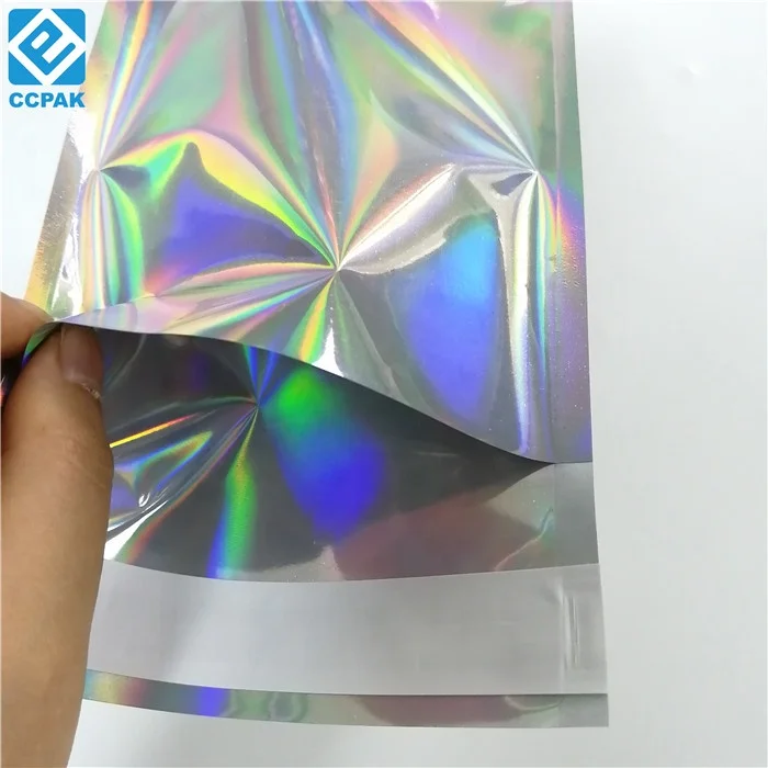 Doy pack hologram pouches transparent clear front logo white printing OEM nail polish packaging bags