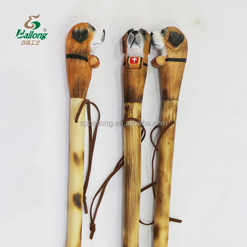 Rustic wood cane outdoor camping trekking carved animal hiking pole natural wooden walking stick