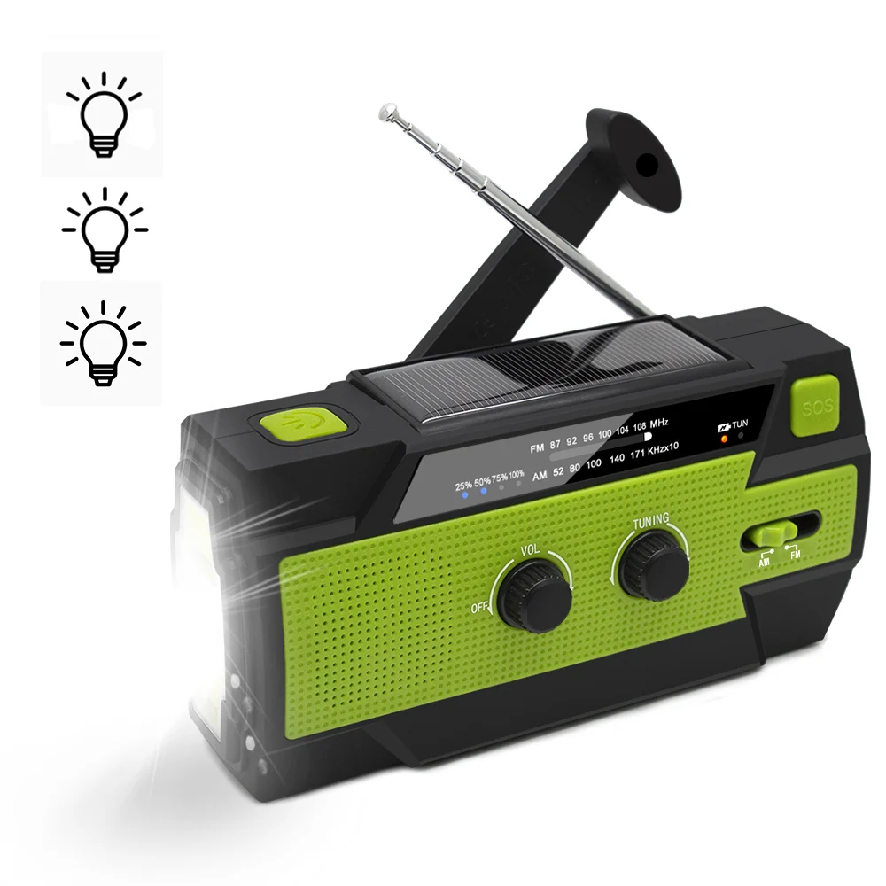 Emergency Radio 4000mAh Hand Crank Solar Weather Radio AM/FM Portable Radio with Flashlight&Reading Lamp