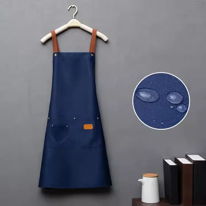 New Arrival Bar Coffee Shops BBQ Home Kitchen Pure Cotton Black Green Grey Red Western-Style Bib Apron with pockets