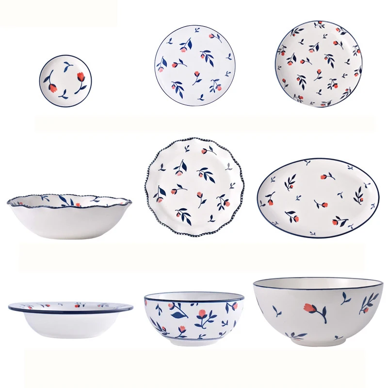 AB Grade Durable Ceramic Cup Plate Sets Hand Printing Wholesale Dinnerware Sets Tableware
