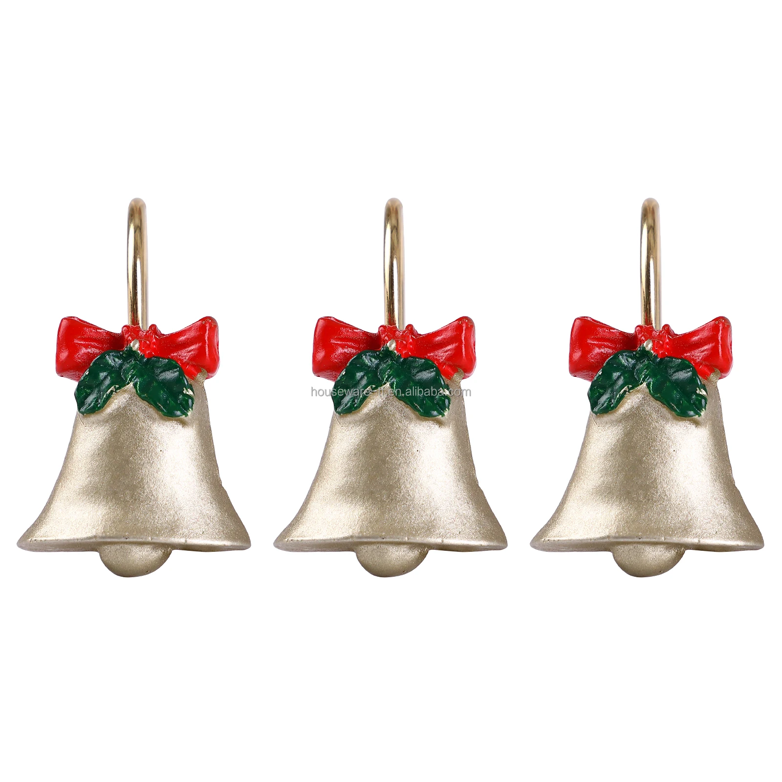 Decorative Rust Proof Christmas Bells Shower Curtain Ring Gifts Bowknot Shower Curtain Hooks Set of 12