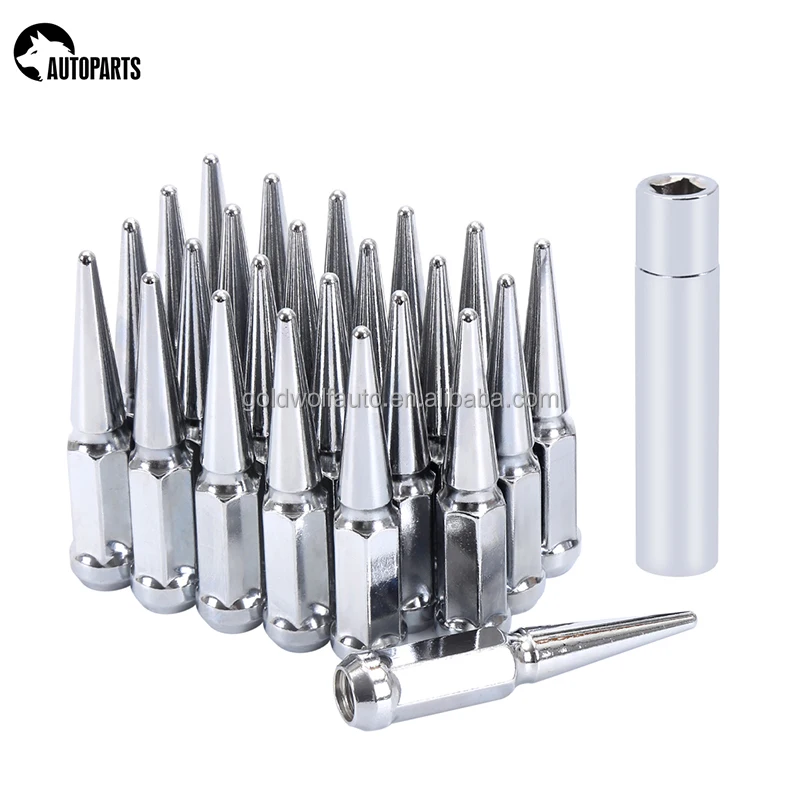 24PCS steel wheel nut 14*1.5 silver spike lug nut