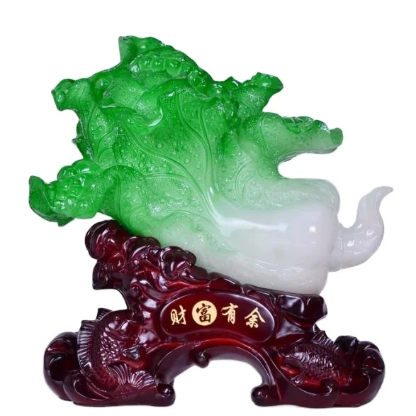 Chinese Traditional Fengshui  Resin Home Decoration Sculpture Jade Material Chinese cabbage Sculpture