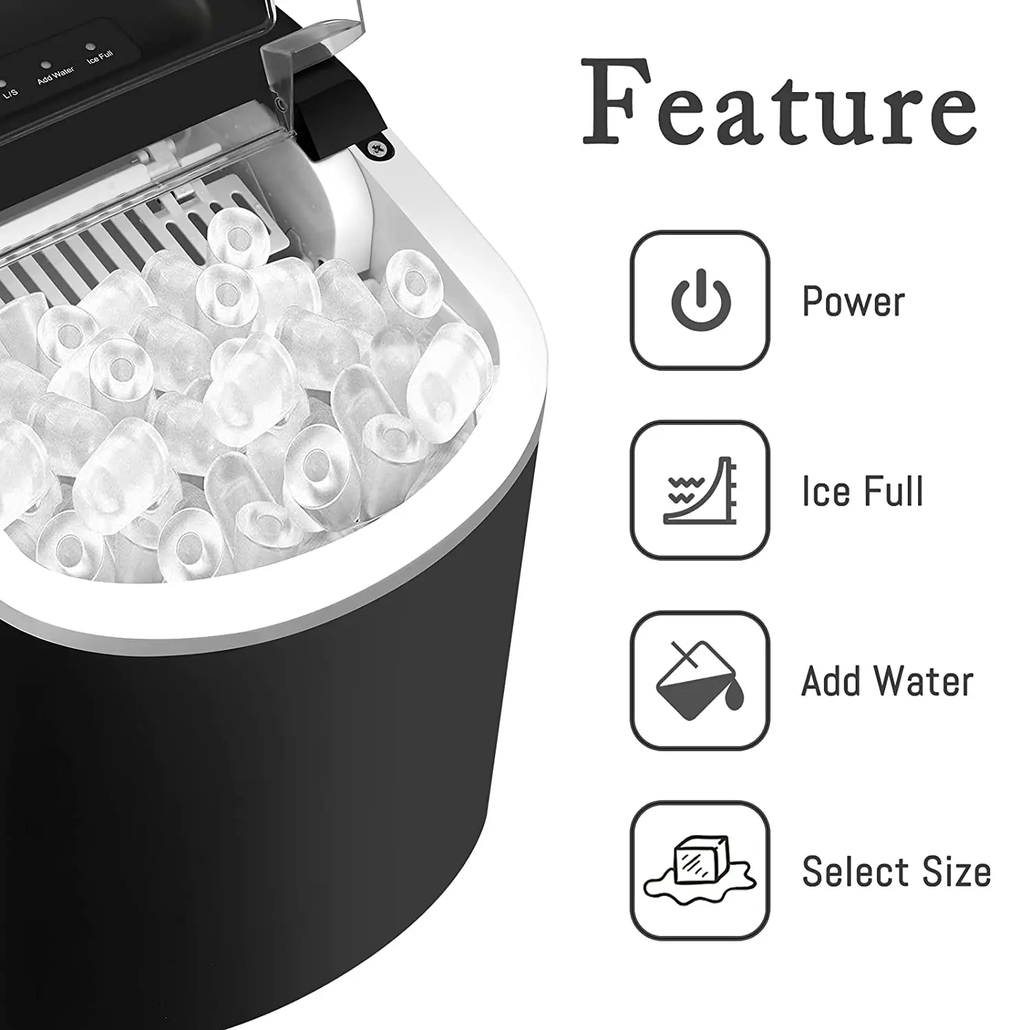 Portable Ice Maker Machine for Countertop, 2 Sizes Bullet Shaped Ice, 9 Ice Cubes Ready in 7 Minutes