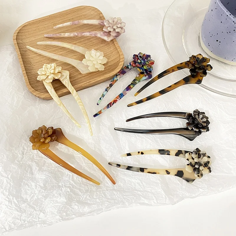 Vintage Hairpin Carved Flower Cellulose Acetate Archaistic Hair Chopsticks Sticks Women Fashion OEM Fashionable Chinese Style