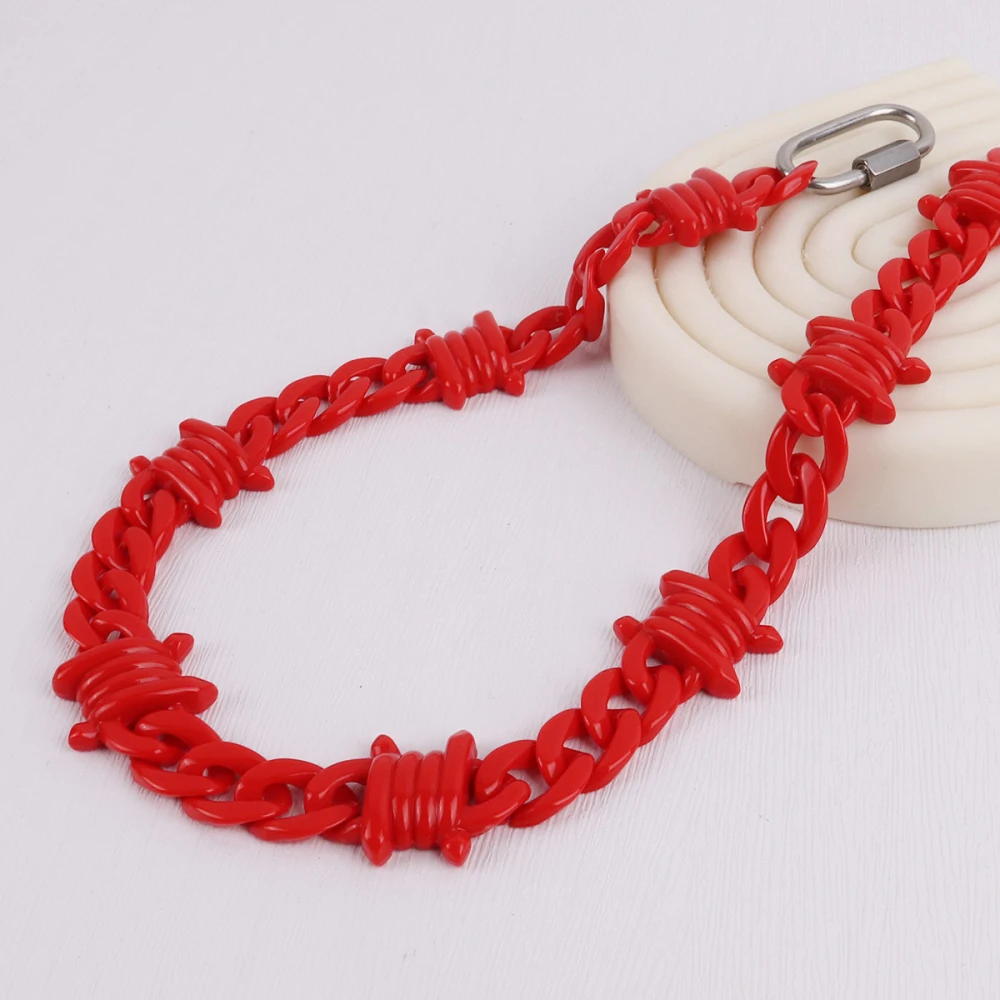 Fashion Red Acrylic Link Barbed Brambles Rivets Wire Necklace Rock Punk Thorns Spike Choker Necklace For Man Women