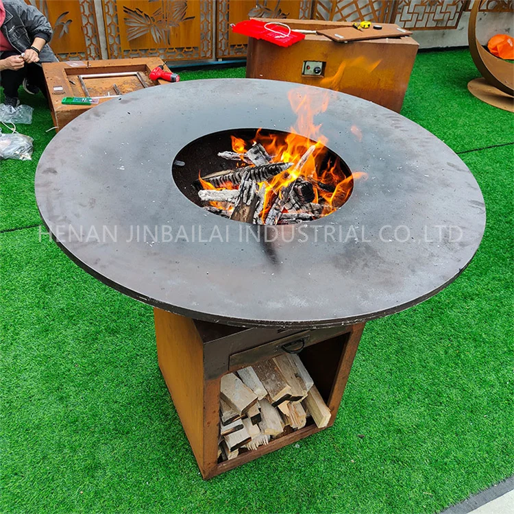Corten Steel outdoor wood charcoal bbq table korean bbq grill restaurant kitchen fire pit garden grills
