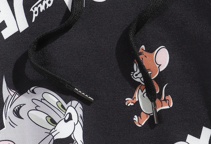 High quality Unisex Printed wholesale Cartoon Tom and Mouse plus fleece hooded sweater hoodie custom girls hoodie