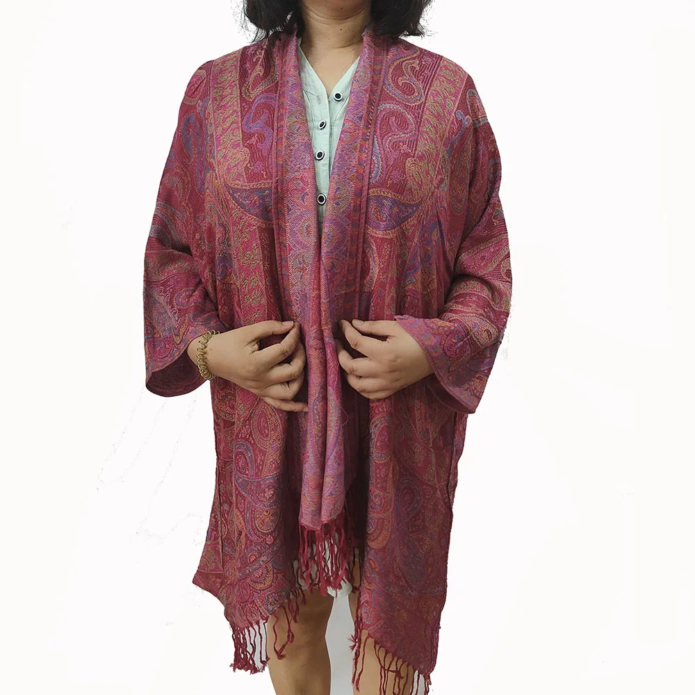 Pashmina  hooded Kimono Unisex Paisley Viscose Pashmina Poncho Custom Ethnic Styles Vintage Color Hoodie