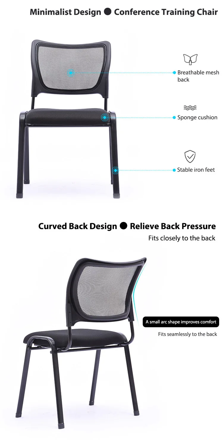 Metal Frame Armless Office Chair Stackable Visitor Training Staff Used Conference Room Guest Chair
