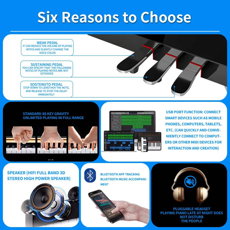 BLANTH 88 Key Weighted Digital Piano Electronic Digital Piano Keyboard Piano Professionnel