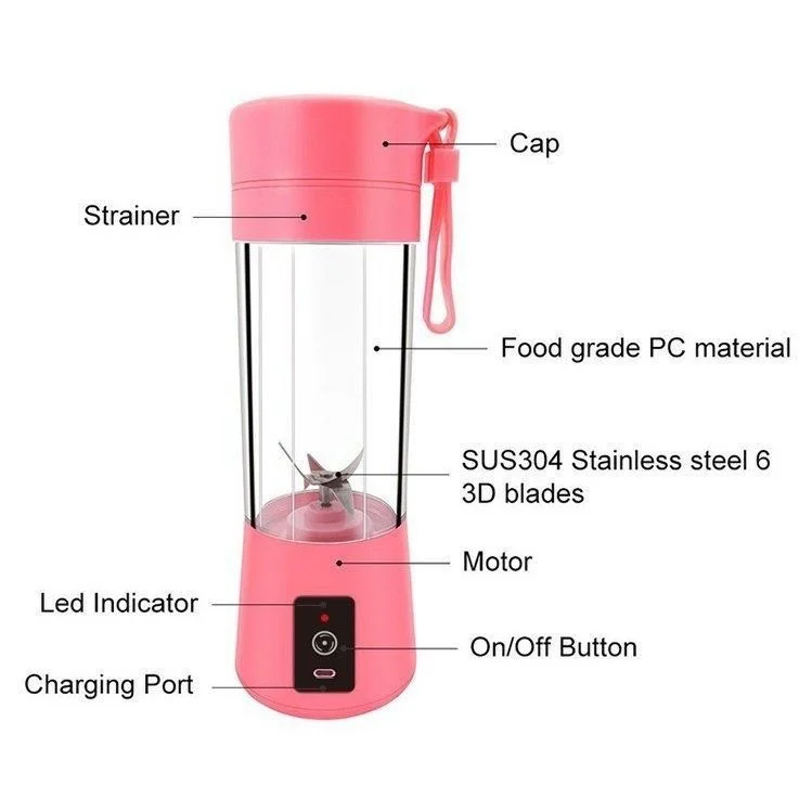 1688 sourcing Portable 380ML Electric Juicer Blender Rechargeable Mini USB 6 Blades Smoothie Fruit Professor Wireless at Home