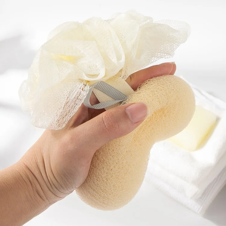 GLOWAY Elastic Hand Strap Design Double-Sided Mesh Pouf Exfoliating Bath Sponge For Both Massage And Body Cleaning