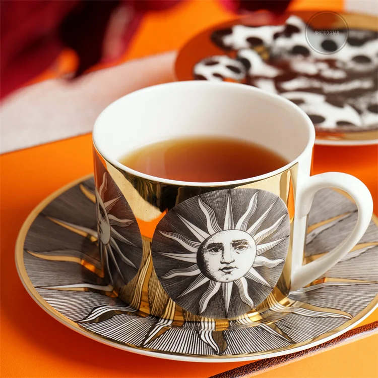 SYL OEM Face design Luxury Creative Modern Mug and plate Wholesale Tea Coffee Cups and Saucer Set