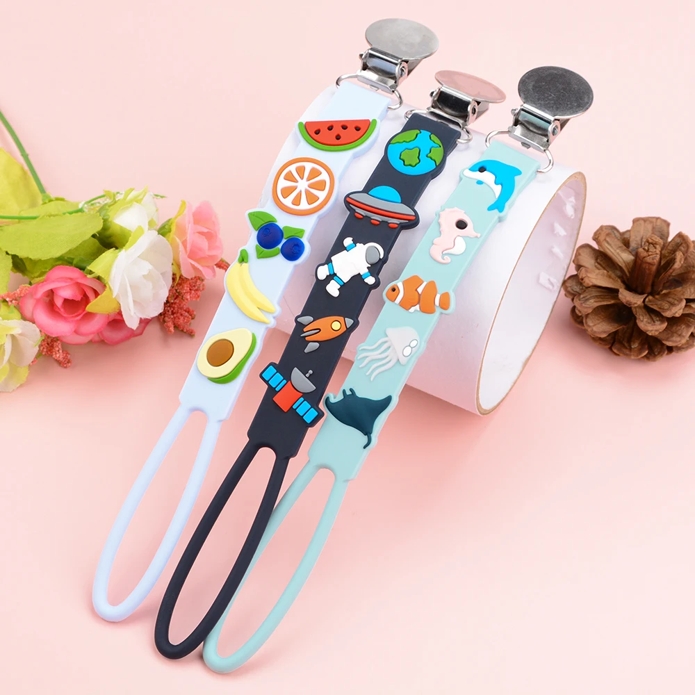 2022 New Design Borjay Baby Teether Rubber Dummy Chain Food Grade Bpa Free Baby Silicone Beadless Pacifier Chain