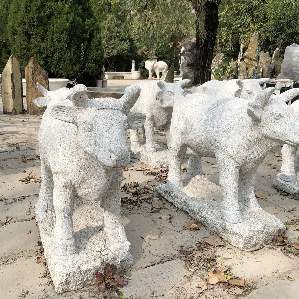 Statue Garden Stone Landscaping Animal Statue Granite Hand Carved Cow Stone