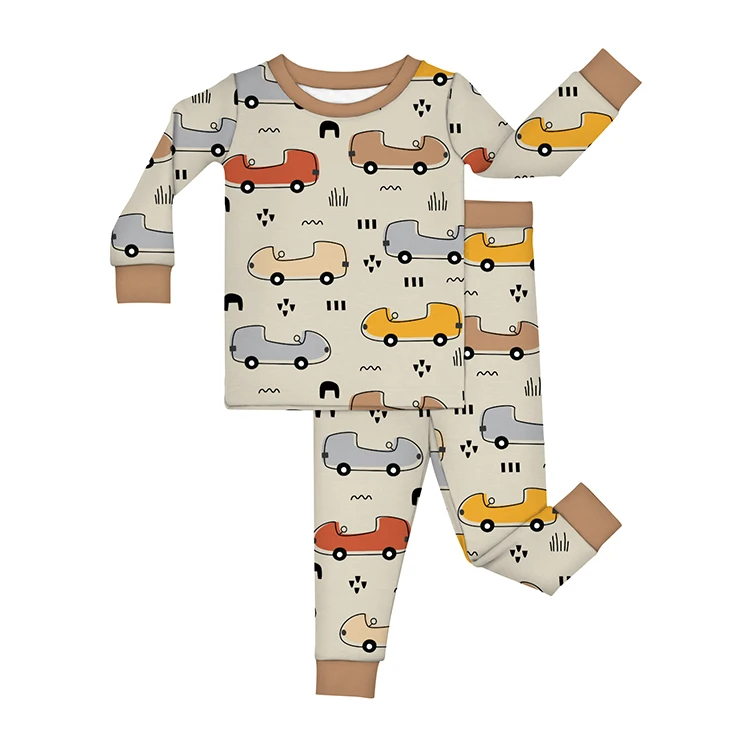 Custom Print Cartoon Pattern Baby Boys Underwear Clothing Set Long Sleeve Lyocell Sleeper Winter Pajamas Children Home Clothes