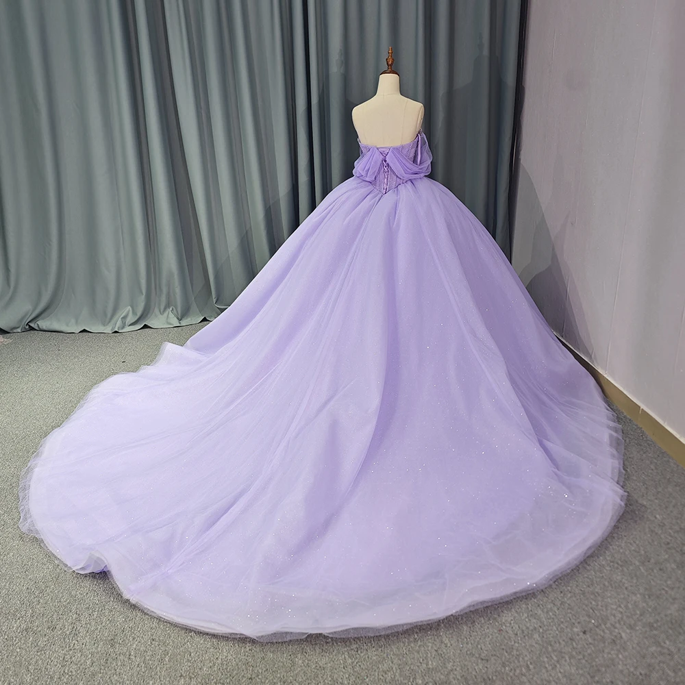 Luxury Lavender Glitter Quinceanera Dress diamond Beading Lace Ball Gown 1223