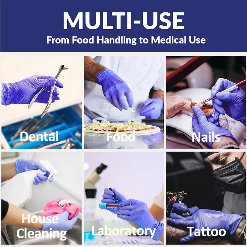 Custom Logo 100Pcs Medical Grade Disposable Blue Nitrile Exam Gloves Powder Free Latex Free