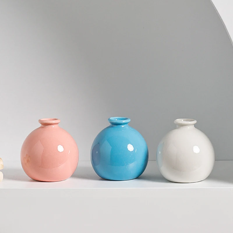 NISEVEN Hot Selling Modern Simple Japanese Dry Flower Hydroponic Vase Small Round Shape Ceramic Flower Vase