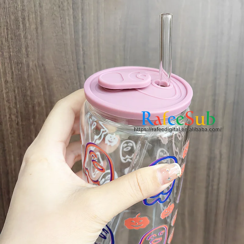 New 16oz 16 oz Glass Beer Can Cup Tumbler Accessories Waterproof Leakproof Color Silicone Lids with Wide Straw Hole