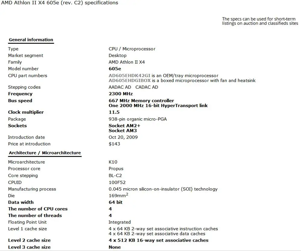 AMD Athlon II X4 605E 2.3GHz Quad-Core CPU Processor 45W AD605EHDK42GI Socket AM3