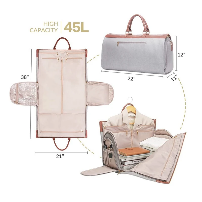 Travel Women Convertible Carry Garment Bags Large 2 in 1 Hanging Suitcase Luggage Garment Bag Suit