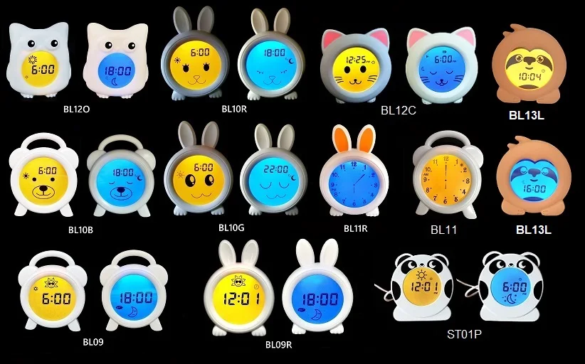 Best selling silicone cat sleep trainer clock, Sun and Moon wake up LED night light with alarm clock for kids
