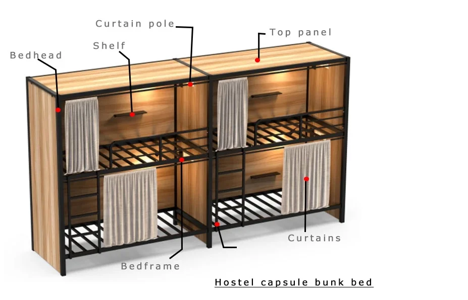 Популярная новинка, занавеска на заказ, Металлическая стальная двухъярусная кровать для гостиничного общежития
